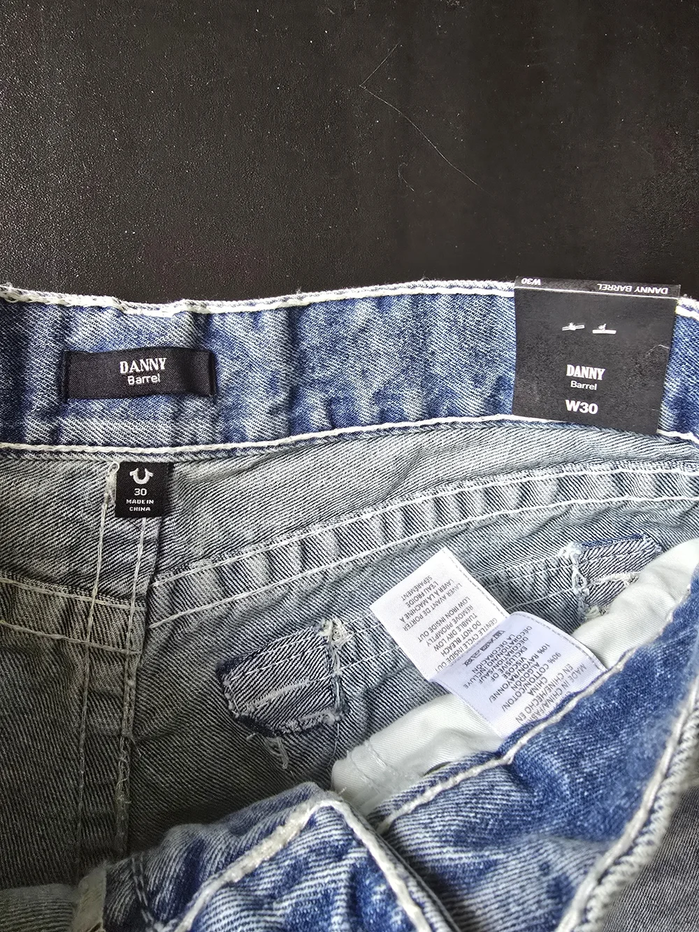 True Religion Danny Barrel Leg Jeans in Medium Wash Blue
